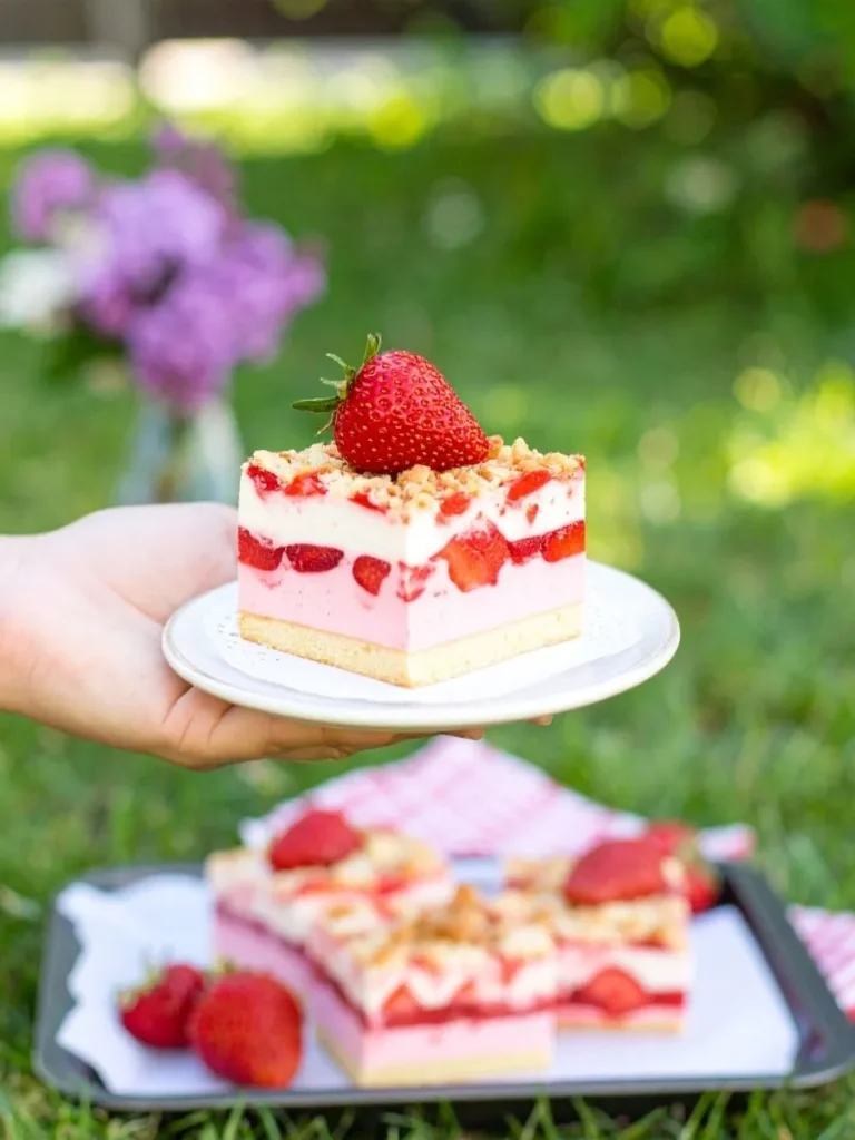 Strawberry Shortcake Ice Cream Bars Recipe: Easy No-Churn Recipe 14 holding strawberry shortcake ice cream bar