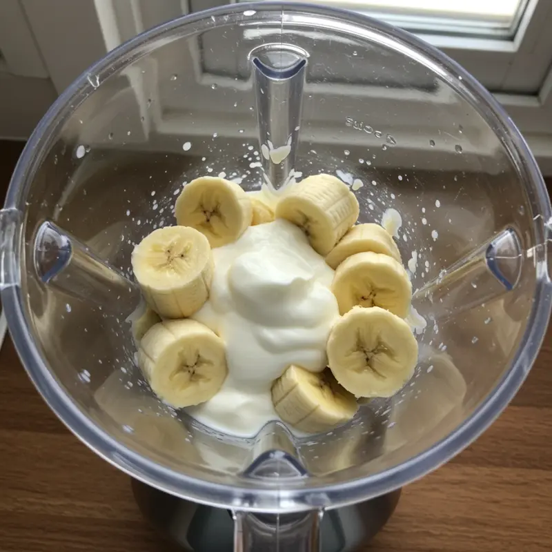 Banana Shaped Ice Cream Dessert: 3 Viral and Delicious Recipes 9 Sliced bananas and yogurt in a blender jar