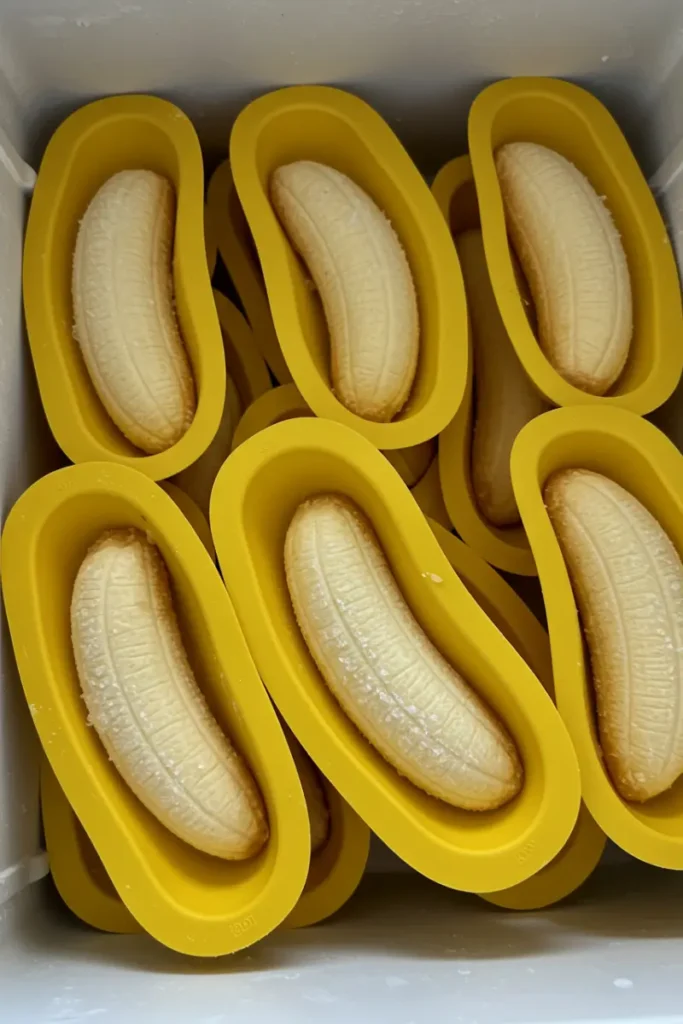 Banana Shaped Pastry 19 Assembled banana shaped pastries freezing inside mold