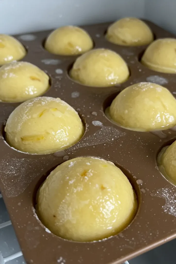 Banana Shaped Pastry 16 Banana puree mixture frozen in half-sphere molds