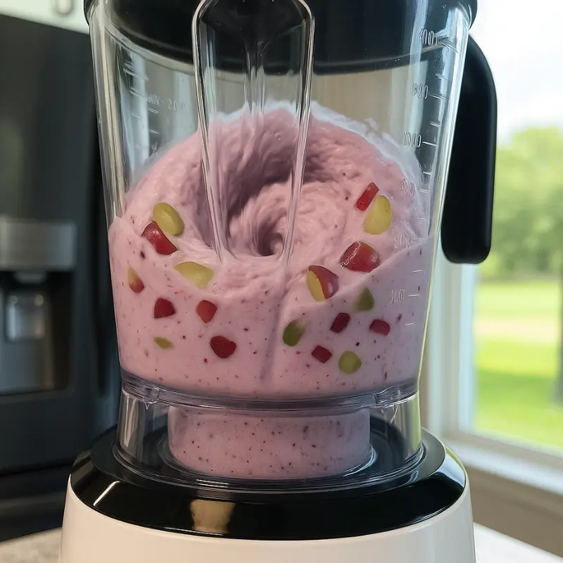 Grape Shaped Ice Cream: Easy Recipe & Where to Buy 11 Fresh grapes and creamy base being blended in a high-speed blender