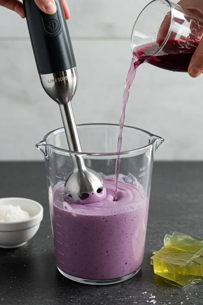 Grape Shaped Pastry 8 Immersion blender mixing grape ganache