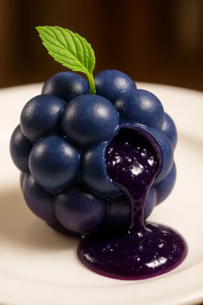 Blueberry shaped Pastry 12 Cut blueberry pastry with visible cream and fruit center