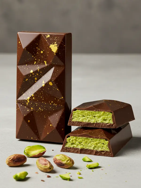 choclate Luxury Pistachio-Filled Chocolate Bar with Gold Accents