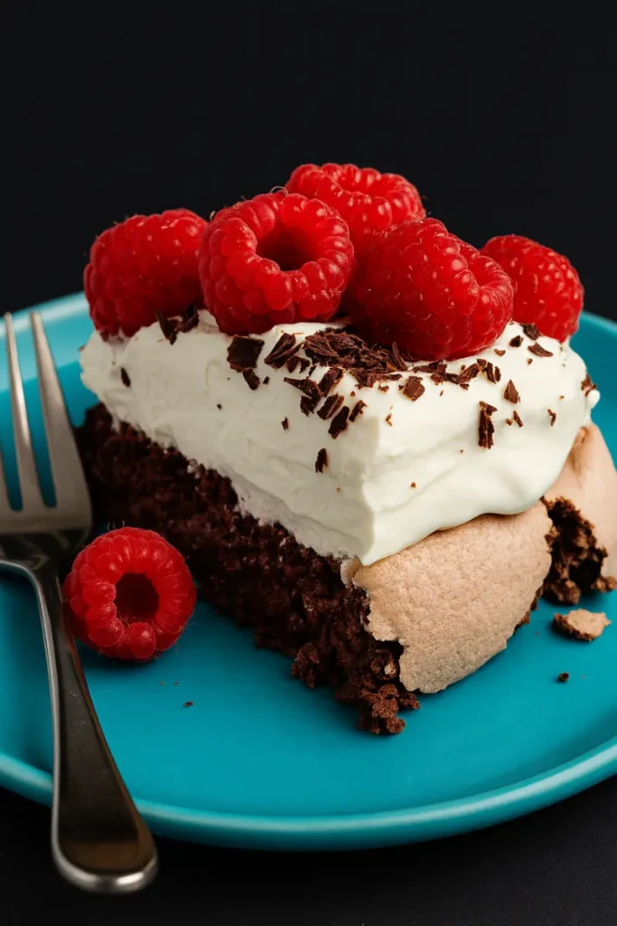 Chocolate Pavlova Recipe Nigella 10 Raspberry-topped chocolate pavlova on a blue dish