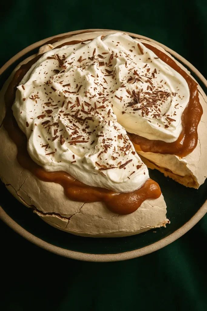 Chocolate Pavlova Recipe Nigella 9 A slice of chocolate pavlova with whipped cream and peanuts