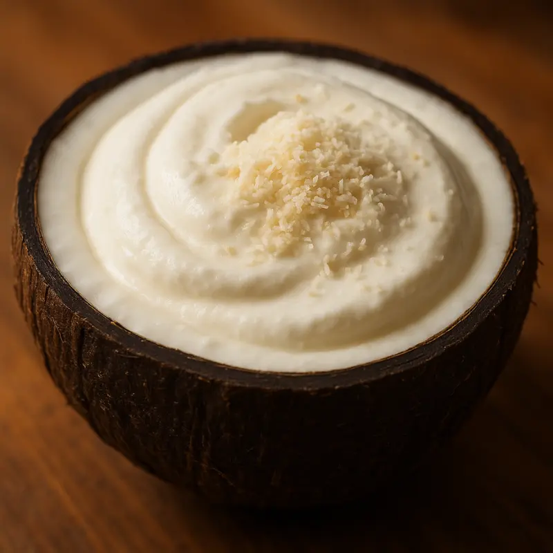 Simple Fairlife Ninja Creami Recipes Vanilla 2 coconut ice cream in shell served in a real coconut shell with toasted coconut and cherry on top