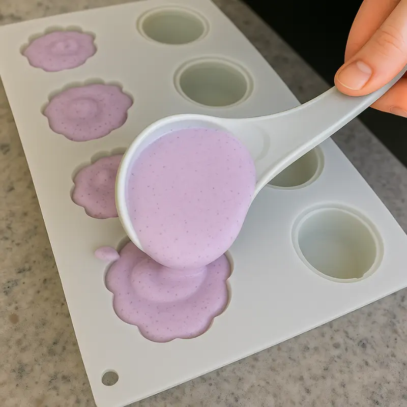 Blueberry Shaped Ice Cream: Full Recipe & Where to Buy 14 Pouring low-sugar blueberry ice cream mix into silicone molds