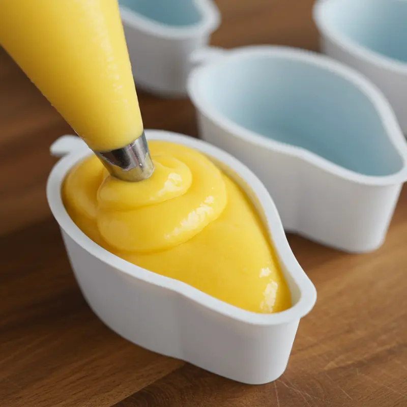 Mango Shaped Ice Cream: 5 Viral Flavor Desserts 13 filling silicone molds with mango ice cream mixture