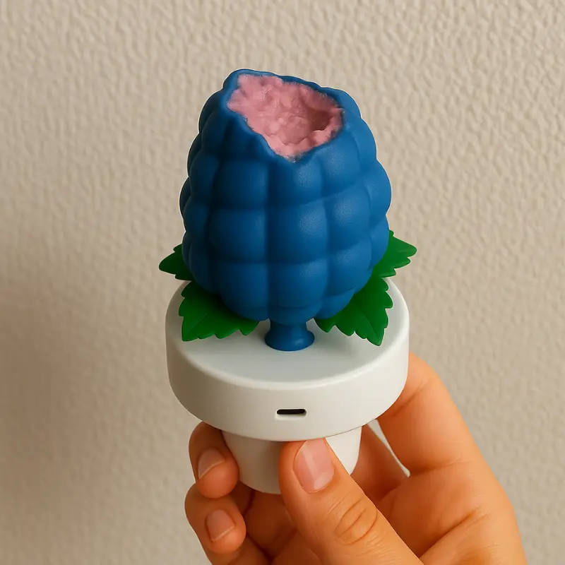 Blueberry Shaped Ice Cream: Full Recipe & Where to Buy 11 Blueberry shaped ice cream with a bite showing creamy pink center