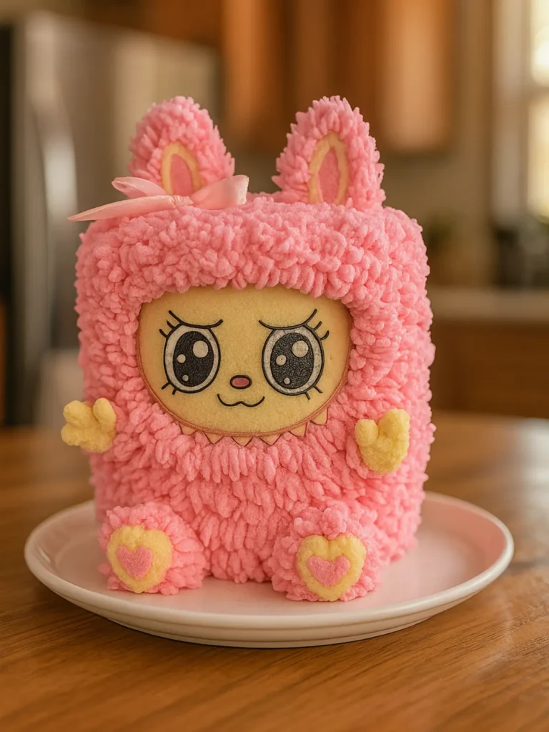 Labubu Ice Cream Cake Baskin Robbins Review & Inspired Recipe 9 labubu ice cream cake baskin robbins shaped like a pink fluffy cartoon character with icing fur
