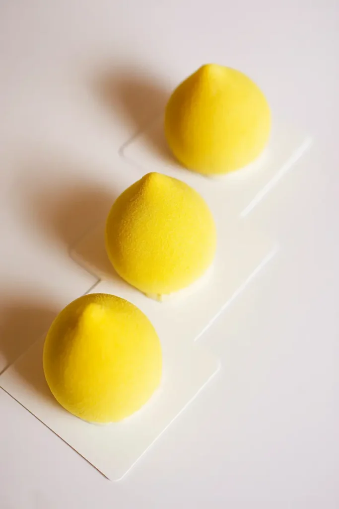 Lemon Shaped Pastry 10 Trio of lemon shaped ice cream domes with velvet coating