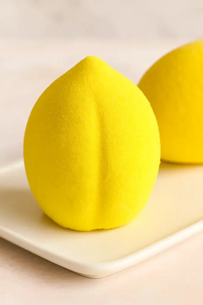 Lemon Shaped Pastry 9 Homemade lemon shaped mousse pastry with realistic yellow velvet texture