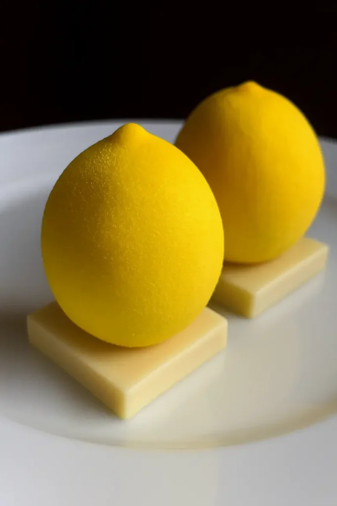 Lemon Shaped Pastry 11 Yellow lemon shaped cookie with royal icing and mint leaf