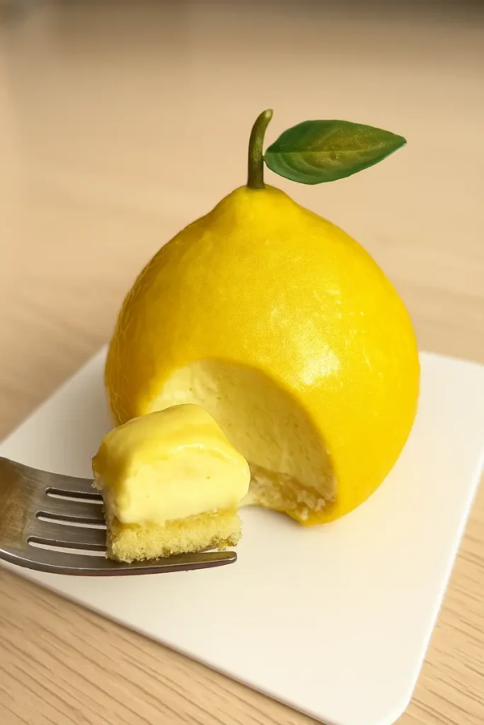 Lemon Shaped Pastry 12 Sicilian-style lemon shaped mousse desserts with yellow velvet surface