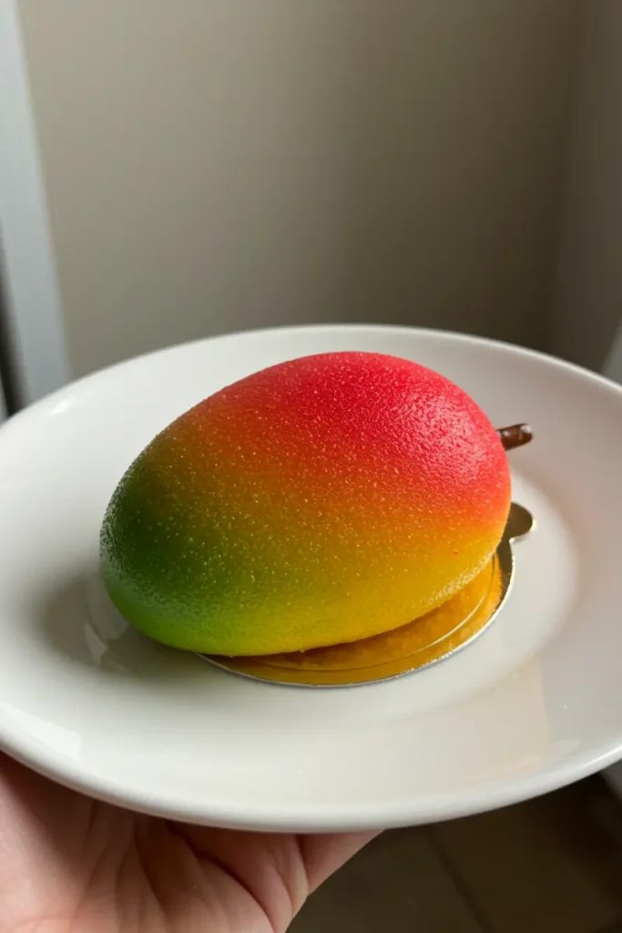 Mango Shaped Dessert Madness: The Most Wanted Treat 9 Cross-section of a mango shaped dessert with mango filling