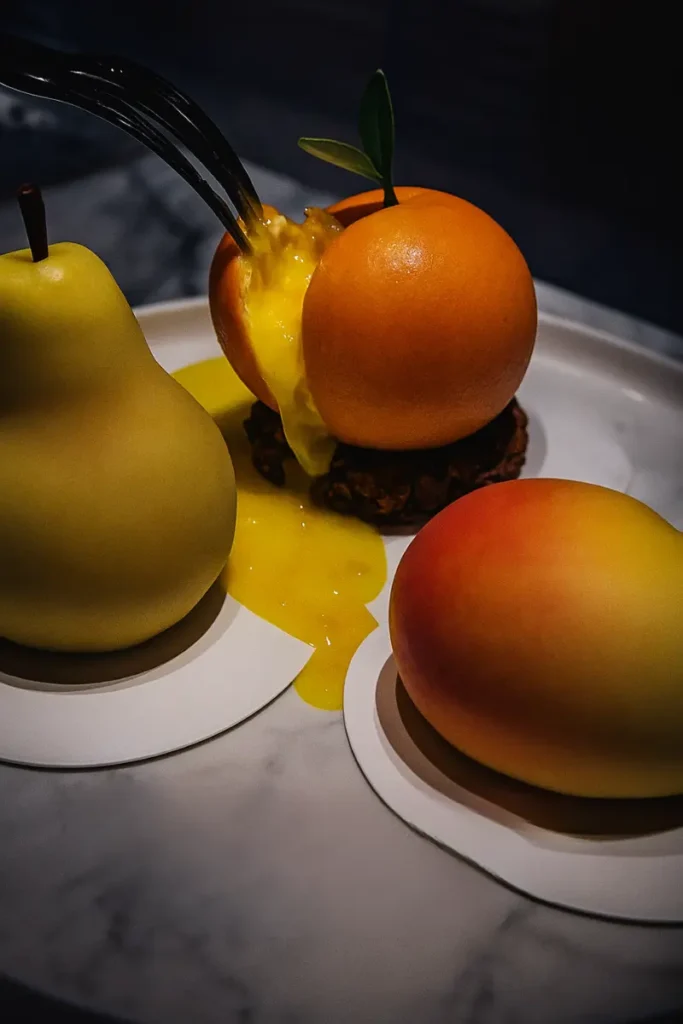 Fruit Shaped Pastries 13 Trio of fruit shaped pastries including orange, pear, and peach