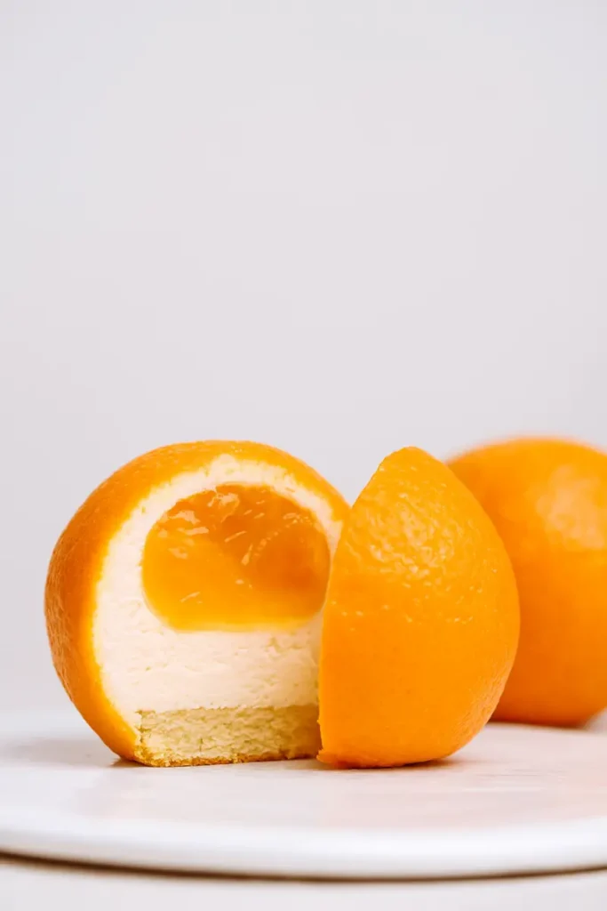 Orange Shaped Pastry 13 fine details carved into frozen citrus mousse