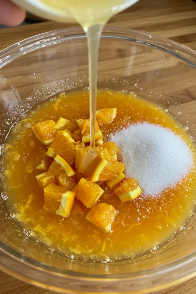 Orange Shaped Pastry 16 citrus puree mixed with orange cubes and sugar