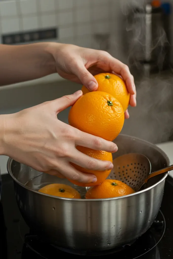 Orange Shaped Pastry 14 peeled orange segments being prepared for dessert