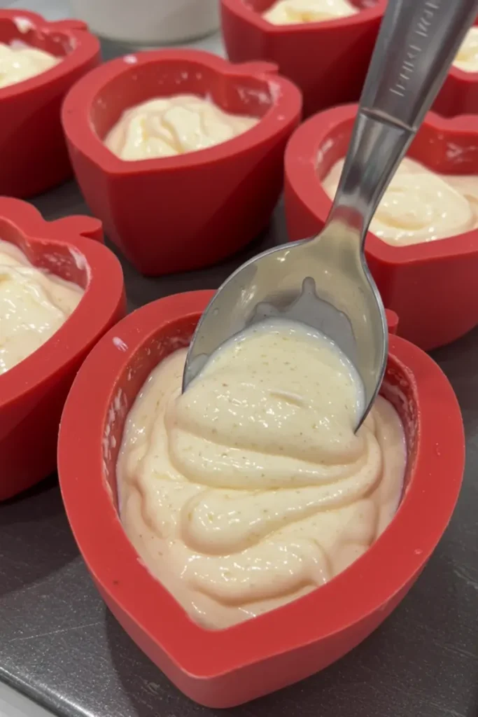 Viral Peach Ice Cream Recipe 23 peach ice cream mixture poured into peach-shaped molds