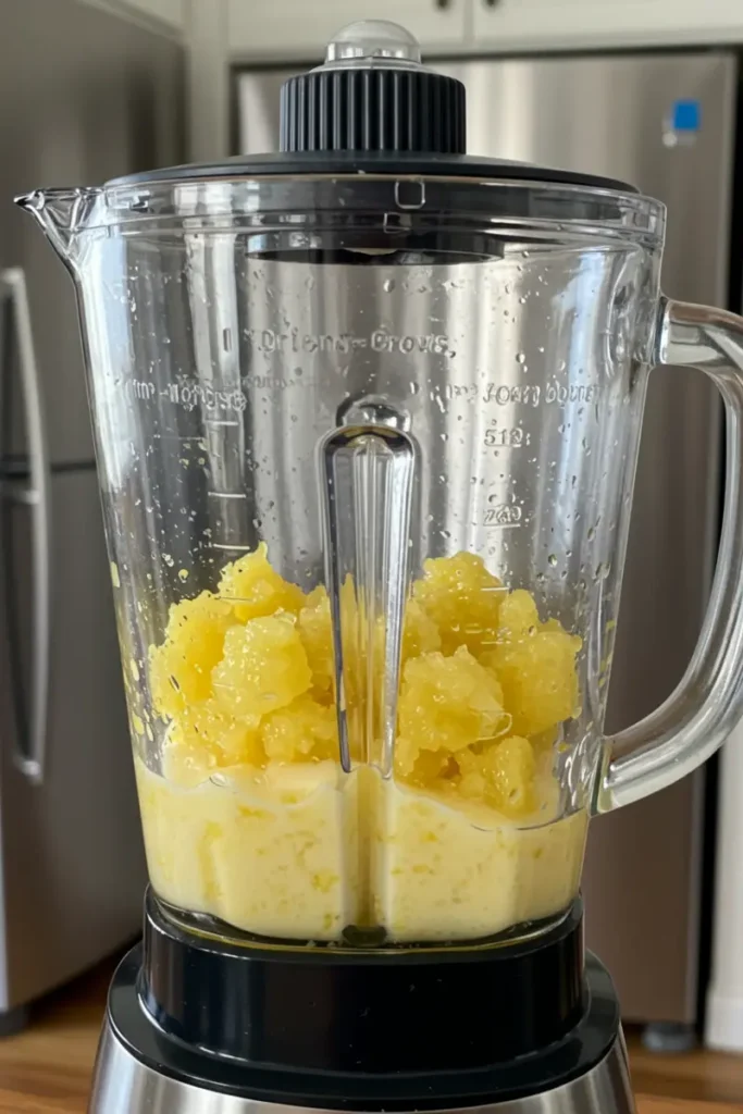Viral Lemon Ice Cream Recipe 19 fruit and lemon mix inside blender for viral lemon ice cream