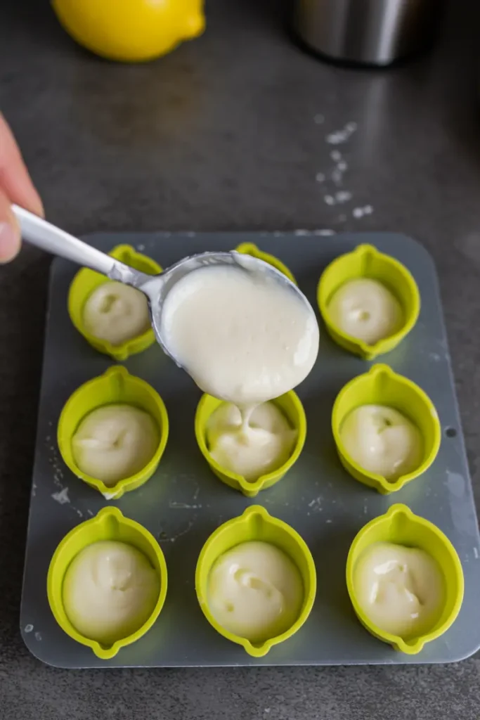 Viral Lemon Ice Cream Recipe 21 creamy lemon base poured into molds for viral lemon ice cream