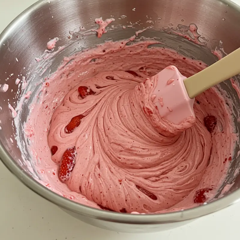 Strawberry Shaped Ice Cream 20 Whipping heavy cream and vanilla for homemade strawberry ice cream