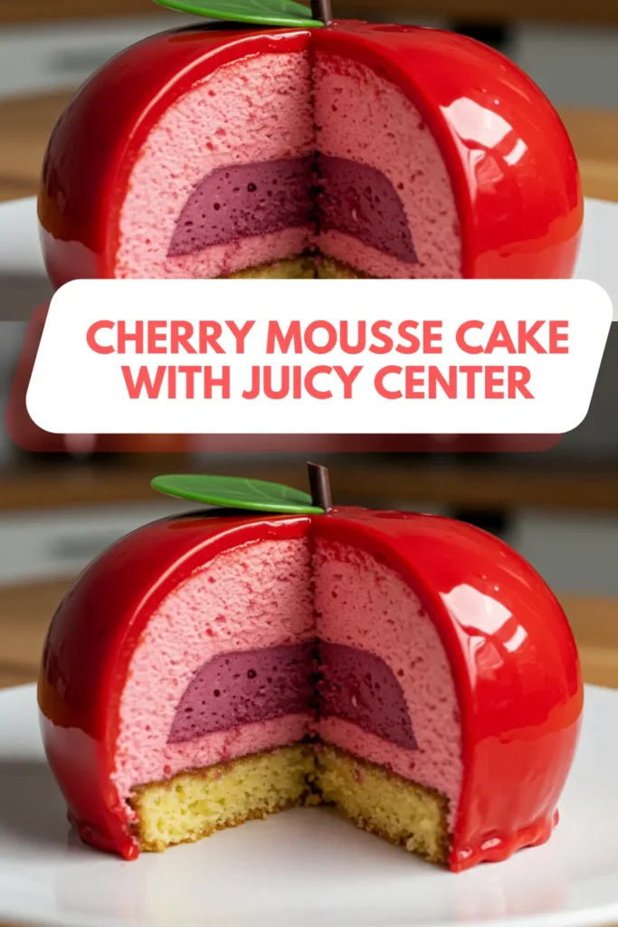Unbelievably Fun Fruit Shaped Mousse Cakes To Try Now 17 mousse cake cut in half showing cherry filling and vanilla mousse