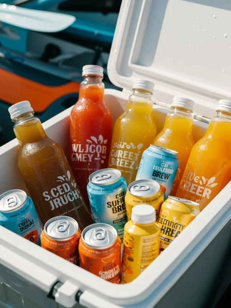 25 Easy Snacks for Boating You’ll Love 13 Cold drinks like electrolyte bottles, infused water, and iced tea lined up next to boating snacks