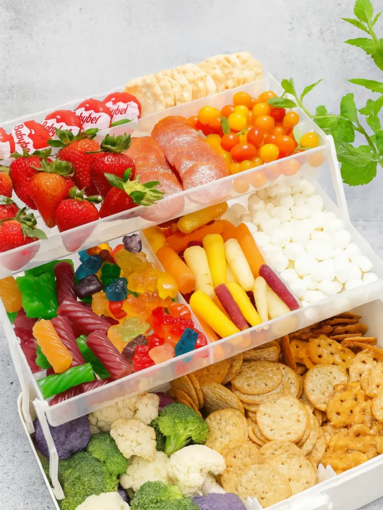 Best Boat Snacks for Every Boating Adventure 9 Vegetable and fruit skewers paired with dips and sliced fresh produce for smart boat snacks packing.