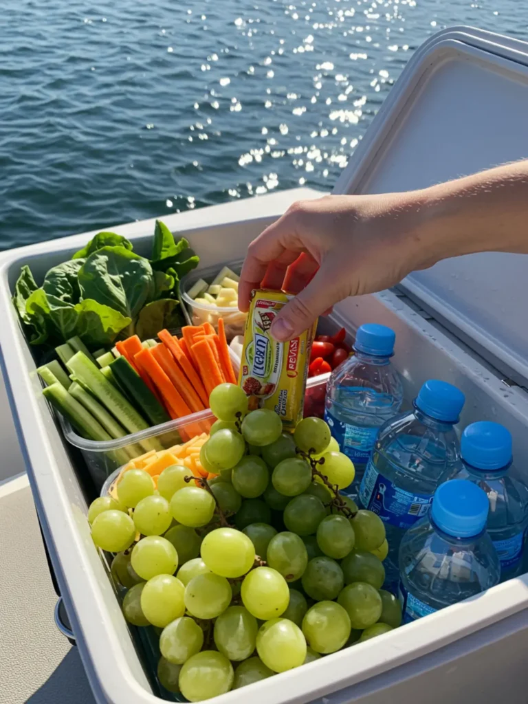 Healthy Boat Snacks That Won’t Weigh You Down 10 Greek yogurt cups topped with blueberries and strawberries served in a small cooler