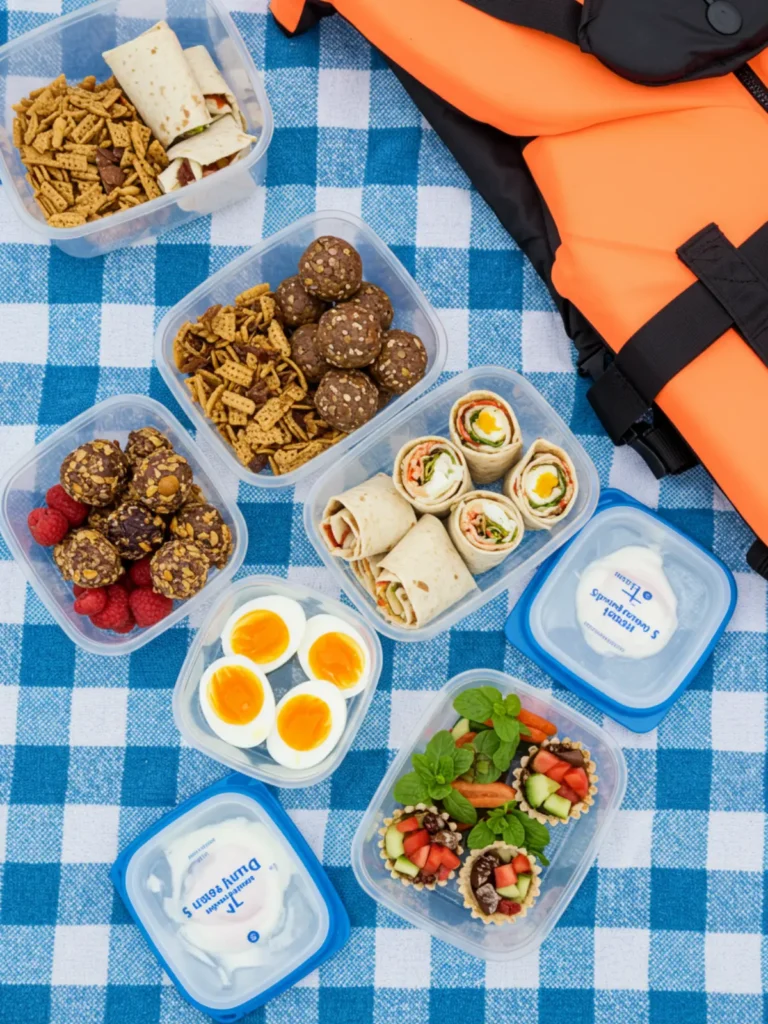 Healthy Boat Snacks That Won’t Weigh You Down 9 arrot sticks, cherry tomatoes, and cucumbers packed with single-serve hummus cups for healthy boat snacks