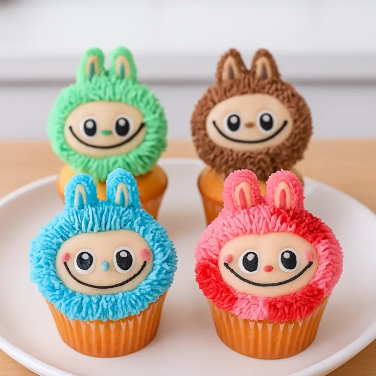 A series of Labubu-themed cupcakes showcasing unique character designs