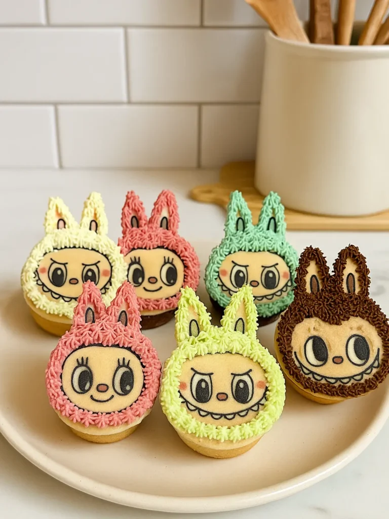 Colorful monster-themed muffins decorated in fur-textured frosting