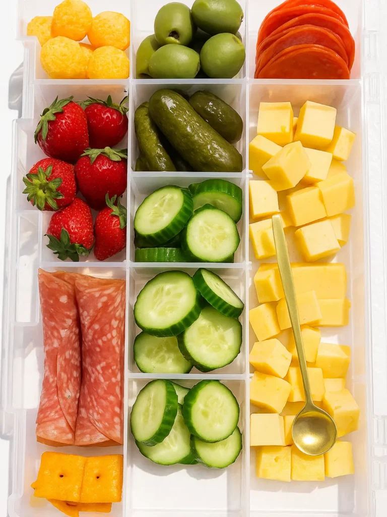 Best Snacks for the Boat: What to Pack & Avoid 10 A bento-style container filled with meats, crackers, cucumbers, and strawberries