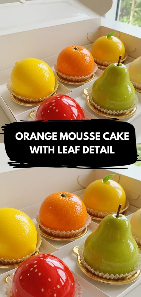Unbelievably Fun Fruit Shaped Mousse Cakes To Try Now 12 bright orange mousse cake with glossy shell and real leaf