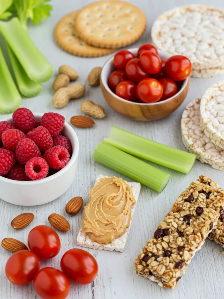 Snacks to Bring on a Boat: Easy, Mess-Free Picks 9 healthy snacks to bring on a boat including celery sticks with peanut butter, granola bars, fruit, and nuts on a rustic table