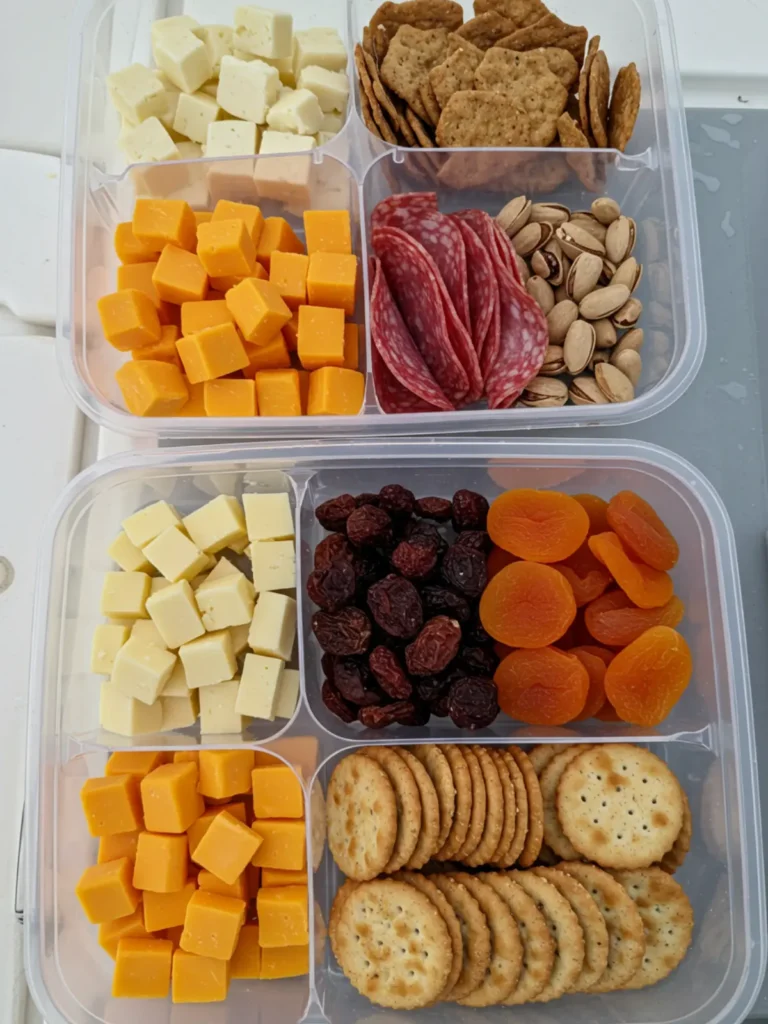 Snacks to Bring on a Boat: Easy, Mess-Free Picks 8 snack board with cheese, crackers, grapes, meats, dips, and fruits arranged on a boat table