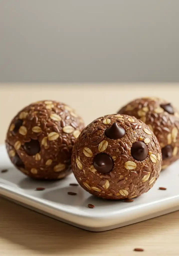 35 Super Easy Snack Ideas for School 1 A plate of no-bake chocolate energy bites, an easy snack idea for school.