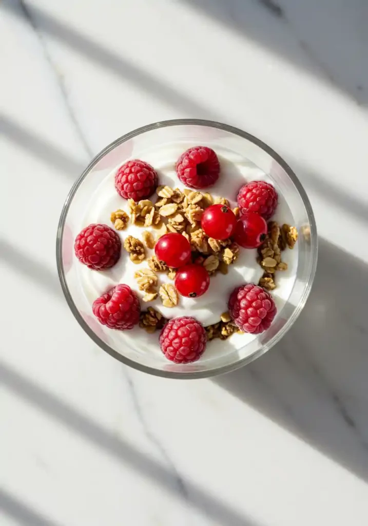 35 Super Easy Snack Ideas for School 10 Layered yogurt parfait with berries and granola, a beautiful and easy snack idea for school.