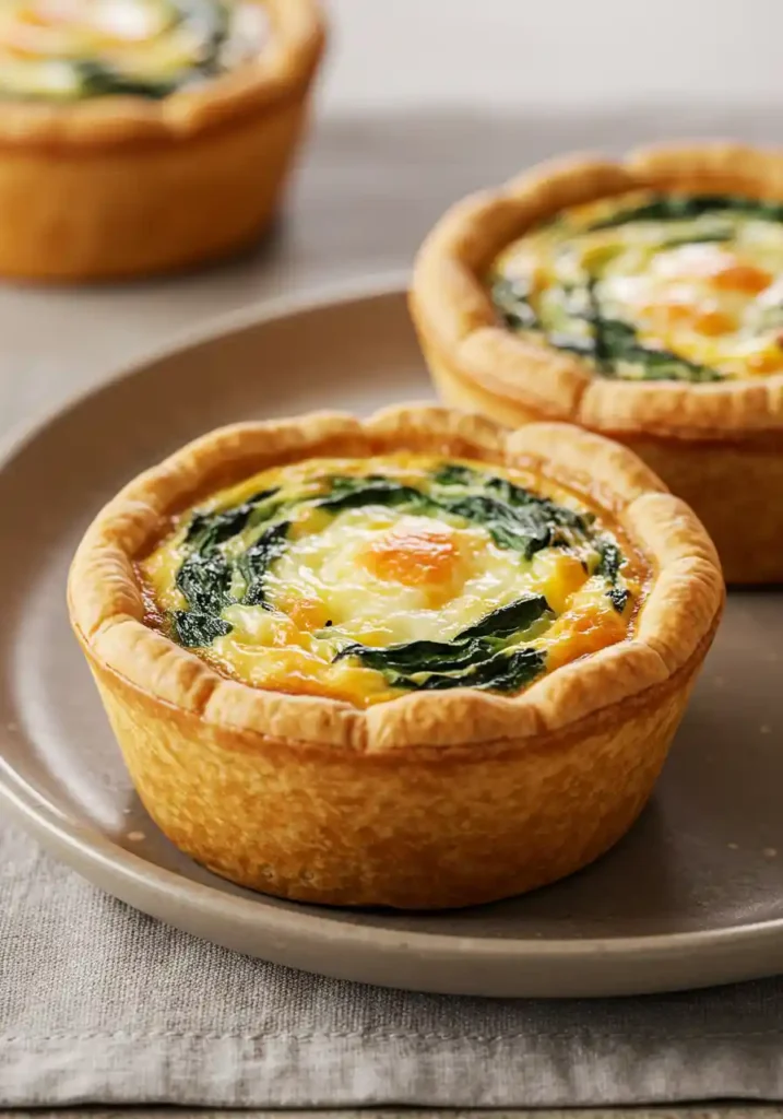 35 Super Easy Snack Ideas for School 21 Bite-sized mini quiches with spinach and cheese, a savory and easy snack idea for school.