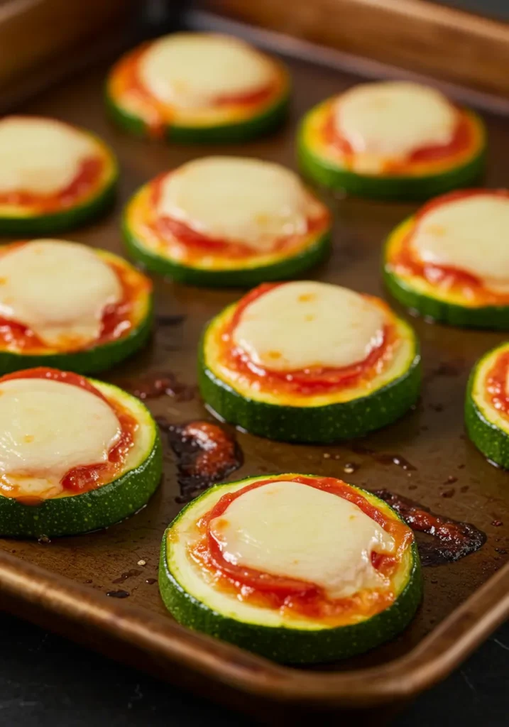 35 Super Easy Snack Ideas for School 36 Baked zucchini pizza bites with melted cheese, a low-carb and easy snack idea for school.