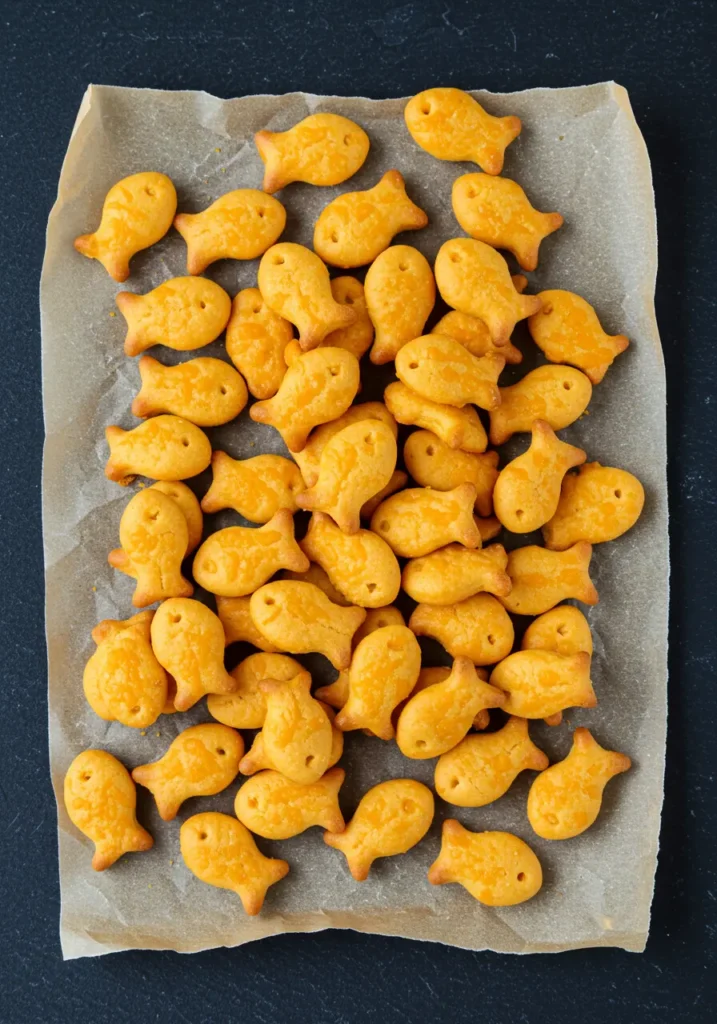 35 Super Easy Snack Ideas for School 25 Fish-shaped homemade cheddar crackers, a fun and easy snack idea for school.