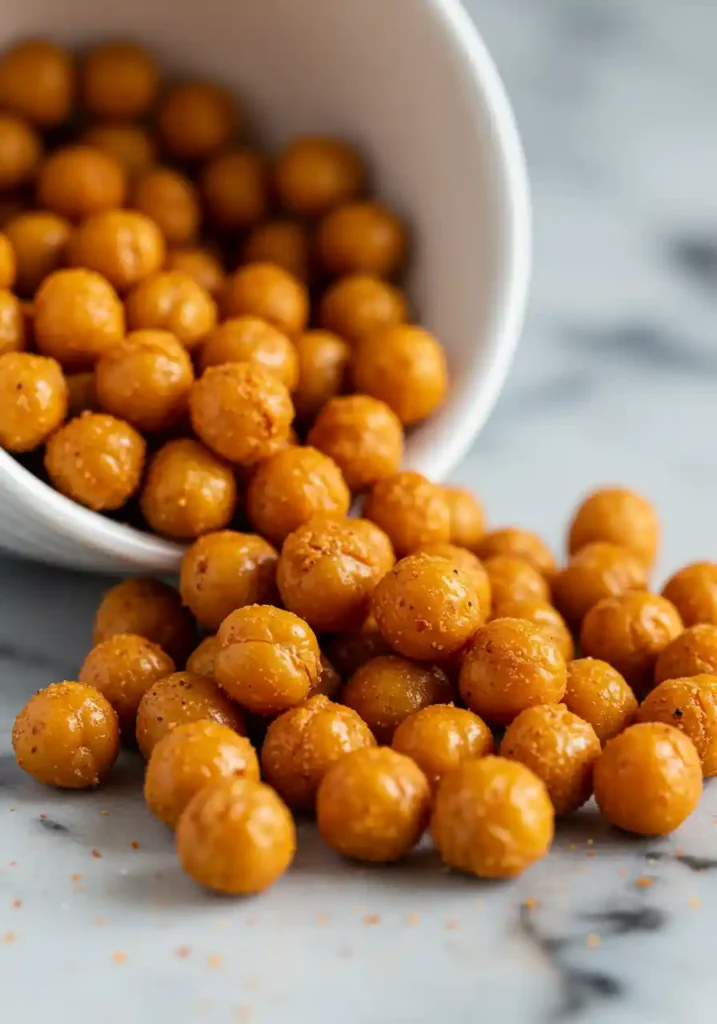 35 Super Easy Snack Ideas for School 32 A bowl of crunchy roasted chickpeas, a healthy and easy snack idea for school.