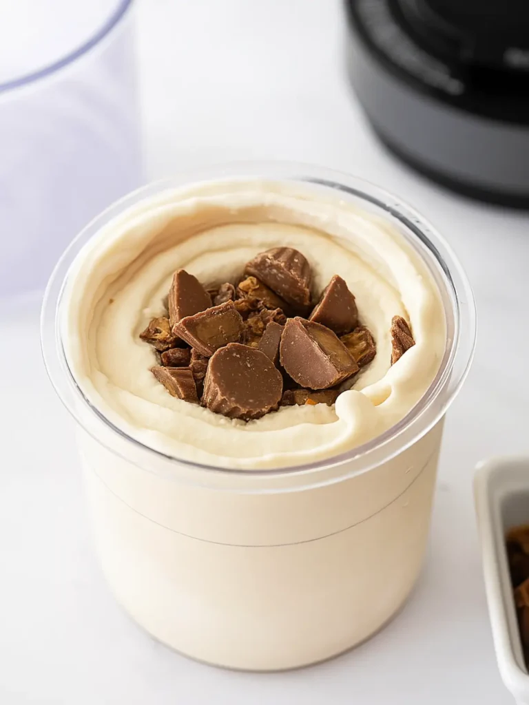 Two perfect scoops of a simple vanilla keto ninja creami recipes presented on a minimalist grey plate.