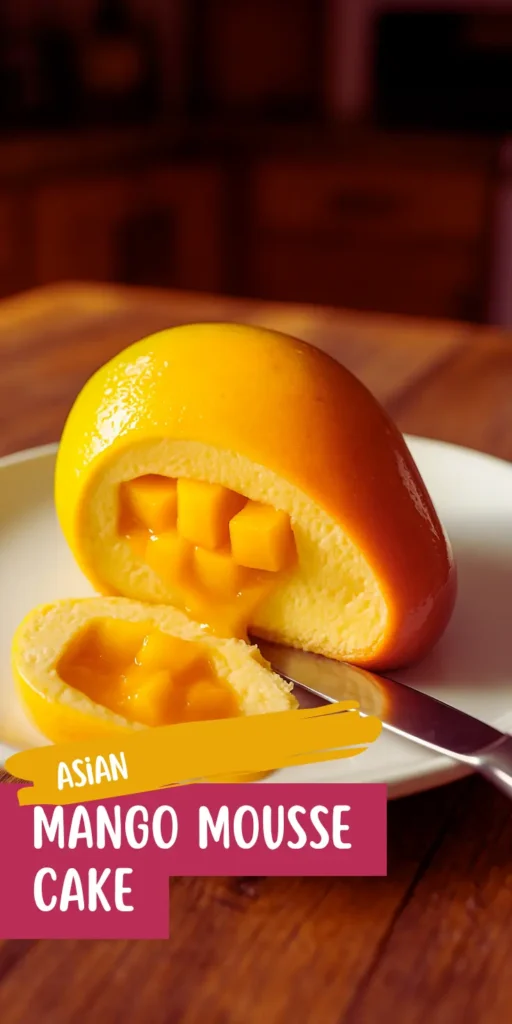 Asian Mango Mousse Cake – Amazing Recipe for Sweet Bliss 14 Elegant Japanese style Asian mango mousse cake topped with whipped cream swirls and mango petals