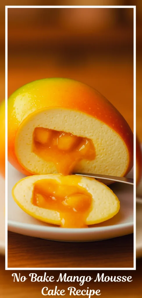 No Bake Mango Mousse Cake Recipe with smooth mousse and mango filling