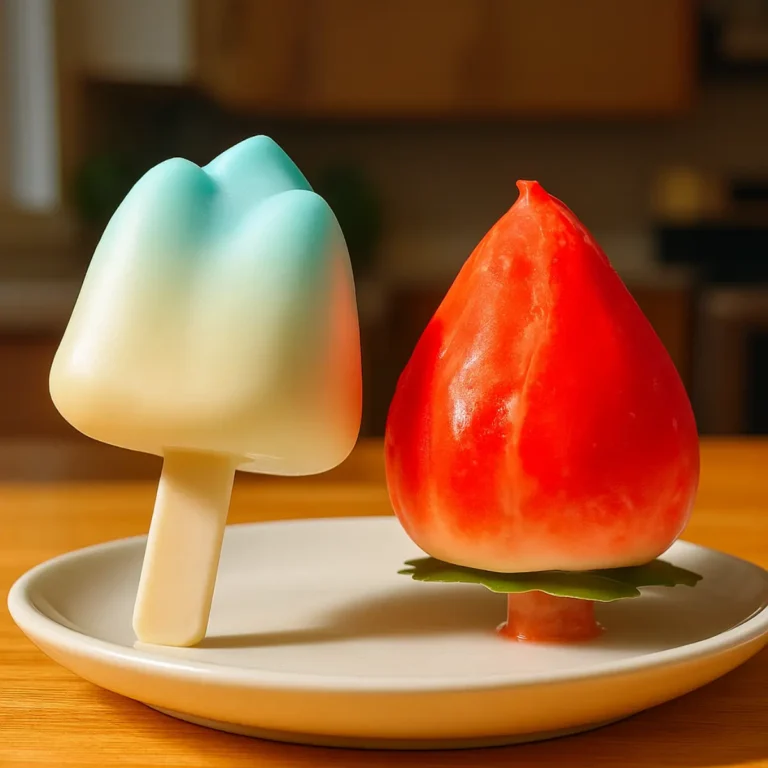 Two Friends of Asia Frozen Dessert bars shaped like a strawberry and a blue blossom