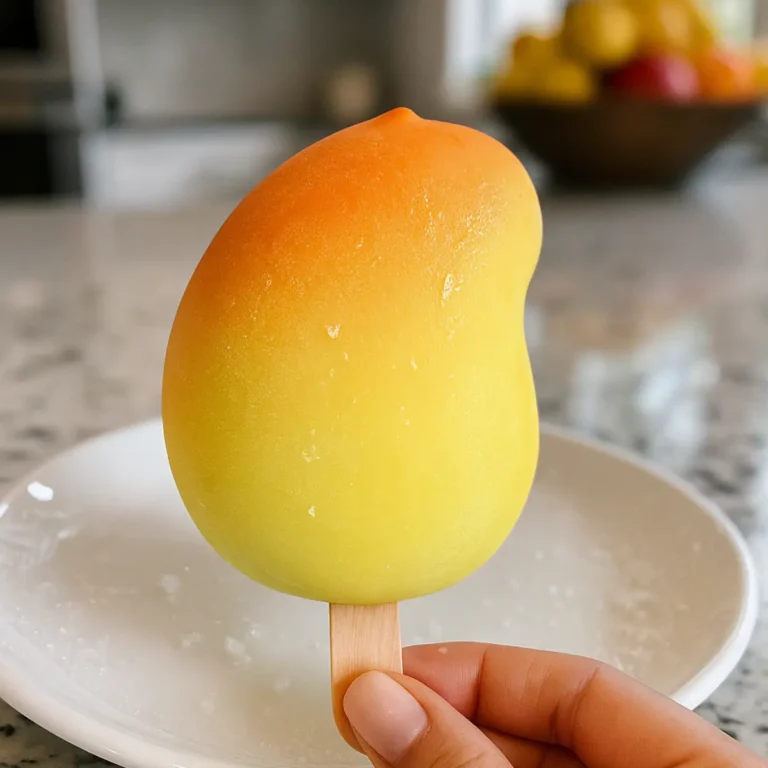 Blended mango dessert frozen in fruit shape